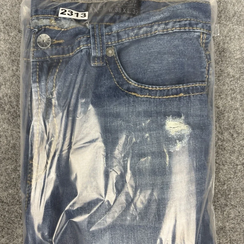 TK Axel Jeans Mens 38x32 Relaxed Straight Y2K Distressed Medium Wash Blue Denim